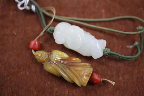 A Chinese white jade figure of a boy and a jadeite carving of a luohan, 3.7cm